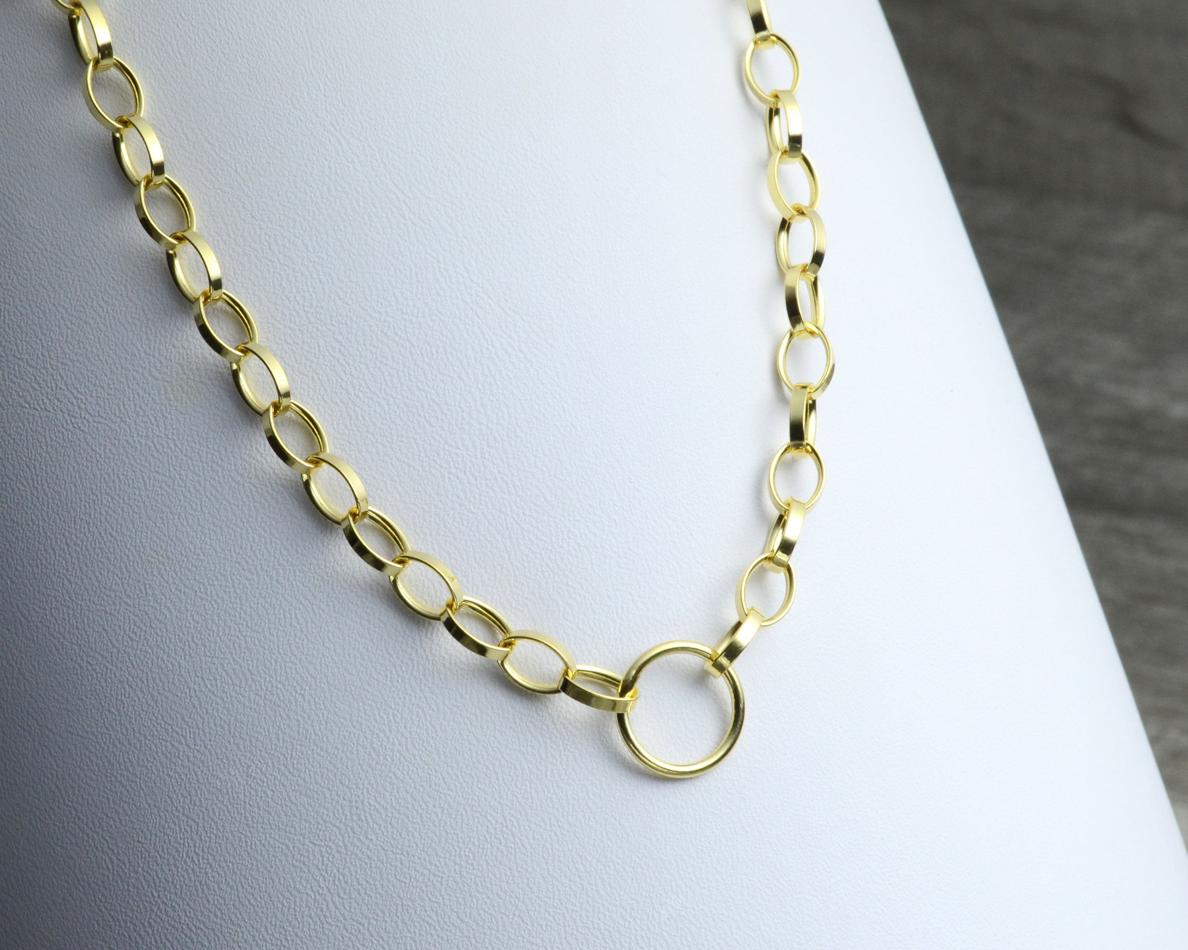 Classic Gold Vermeil Necklace for Her, Oval Rolo Link, Charm Necklace,  Personalized Necklace